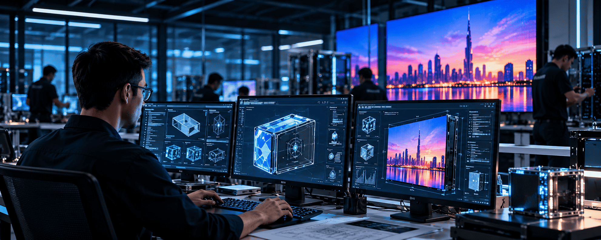 Engineer working on next-generation 3D display systems